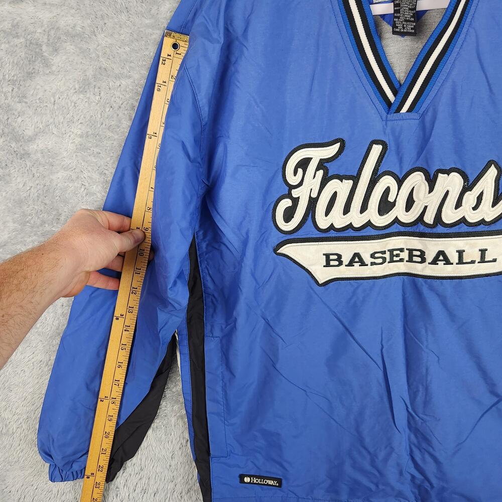 Vintage Falcons Baseball Jacket Mens Small Blue Pullover Windbreaker Logo Sports - Picture 9 of 16